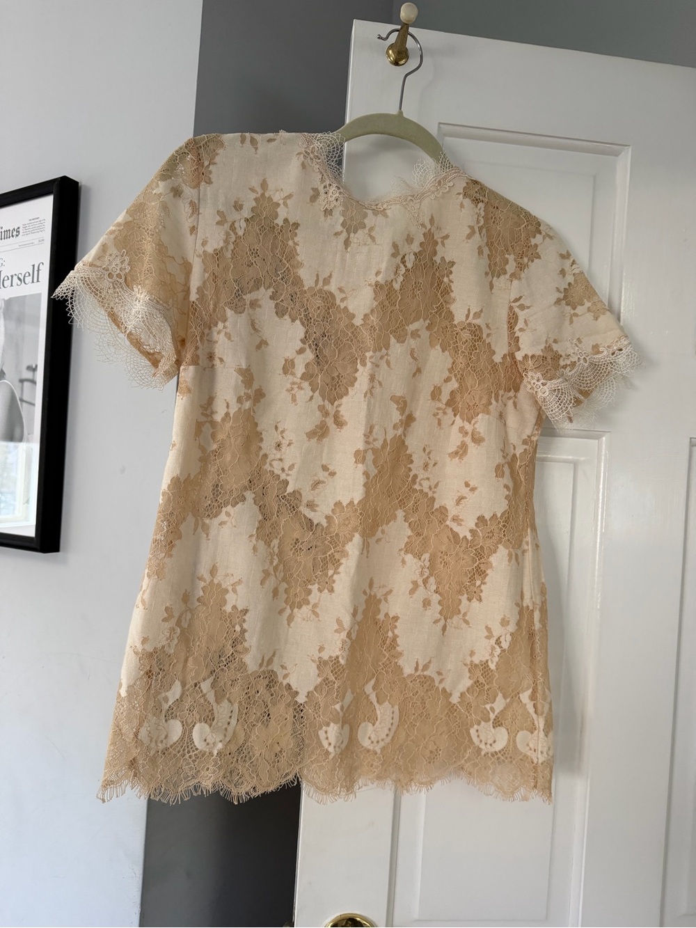Delicate Lace Short Sleeve Blouse in Beige